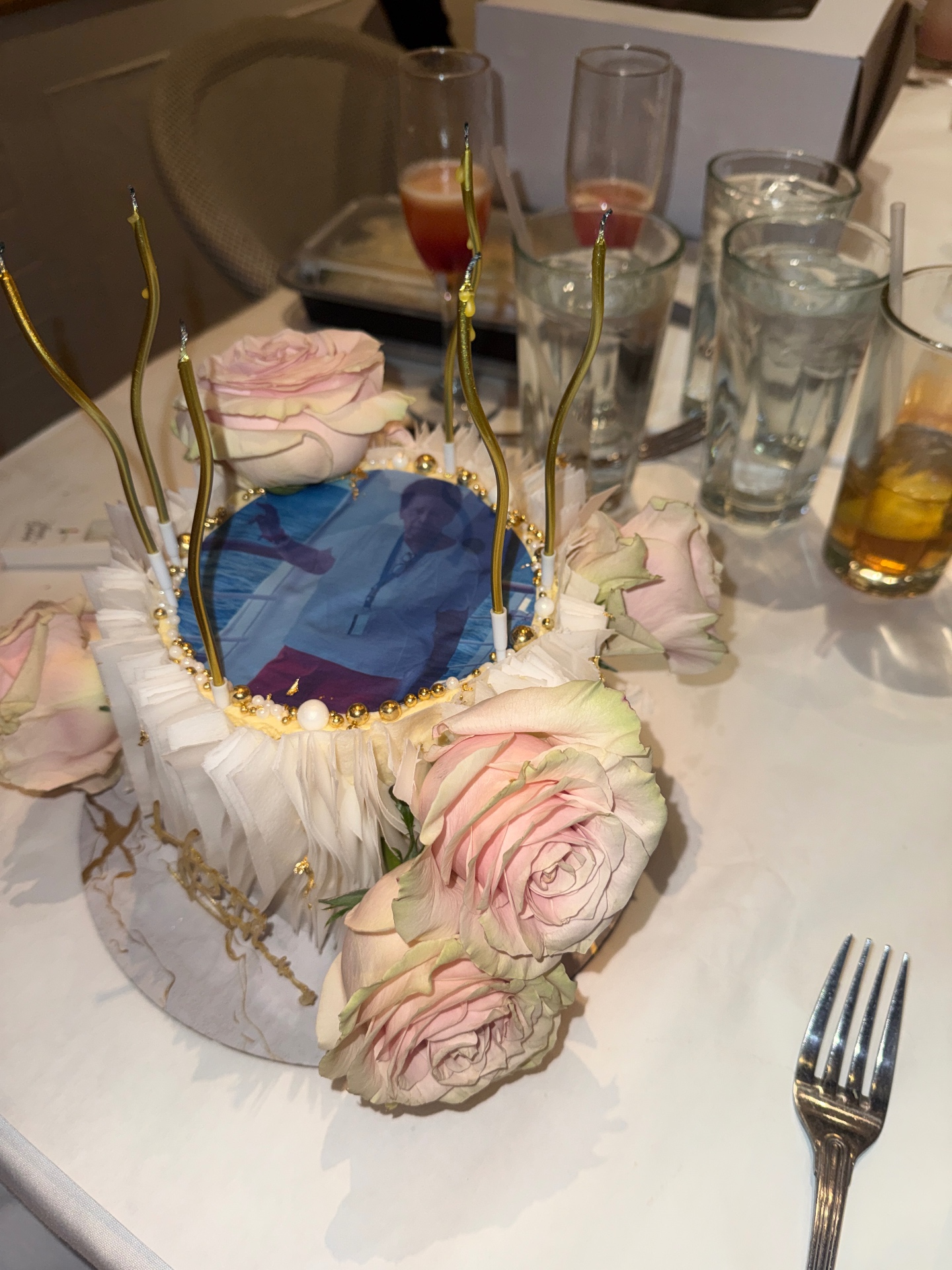 Edible Photo 80th Birthday Cake with Fresh Roses