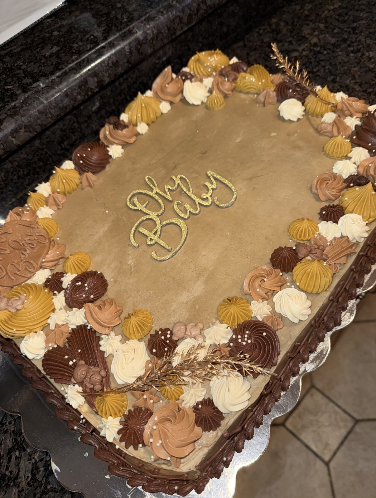 'Oh Baby' Caramel Sheet Cake with Piped Borders