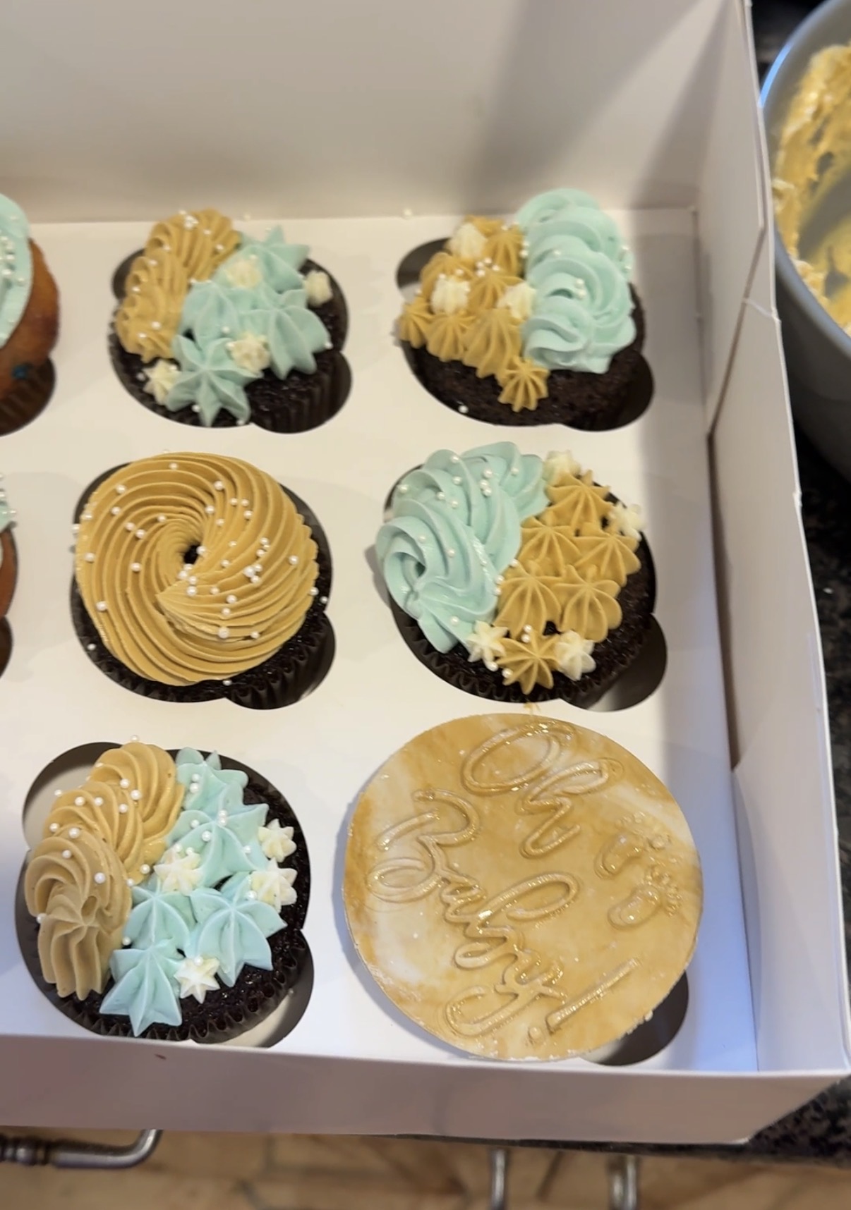 Chocolate 'Oh Baby!' Cupcakes with Gold Plaque